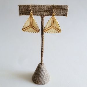 Cream & Gold Geometric Beaded Earrings